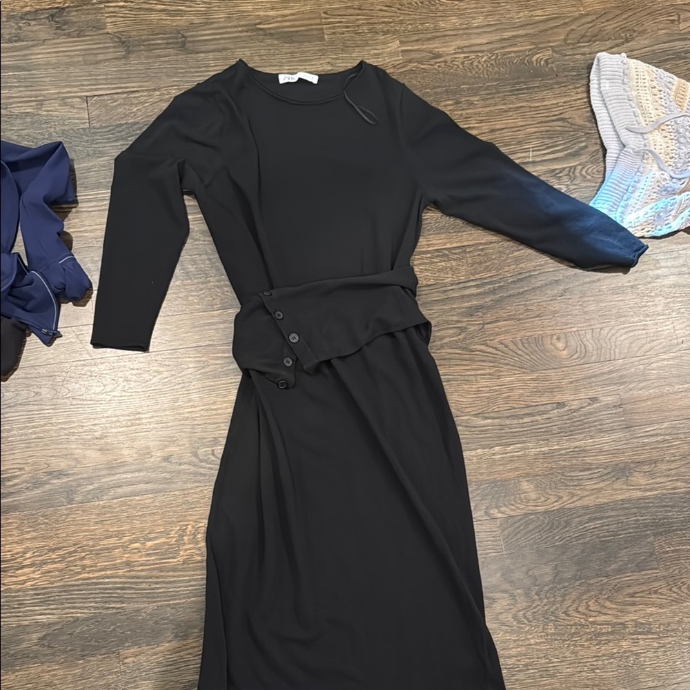 Zara Black Sheath Maxi Dress with Raglan Sleeves